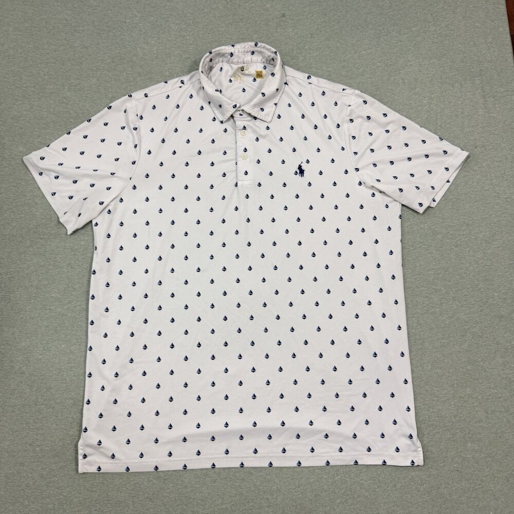 Polo Ralph Lauren Performance Polo All Over Boat Print White Mens Sz XL Golf - Picture 1 of 5